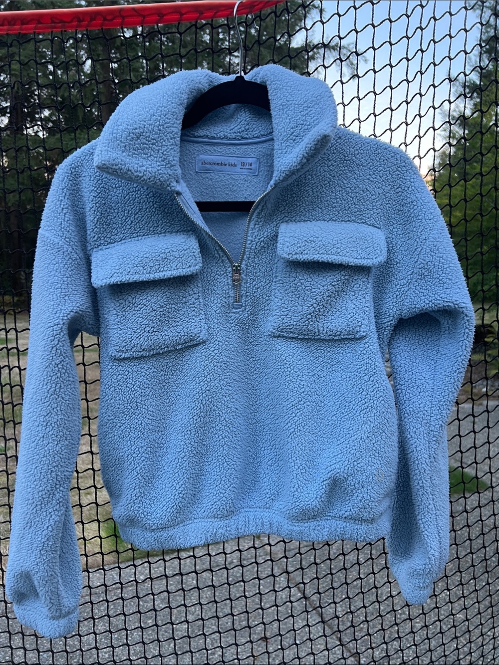 Abercrombie Kids Girls 13/14 Blue Sherpa Fleece Half Zip Pullover